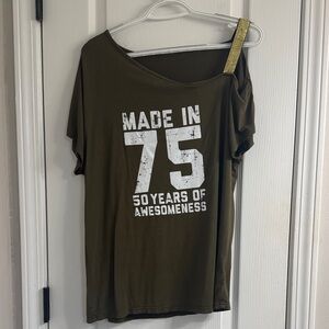 Olive Green Graphic Tee with Gold Strap